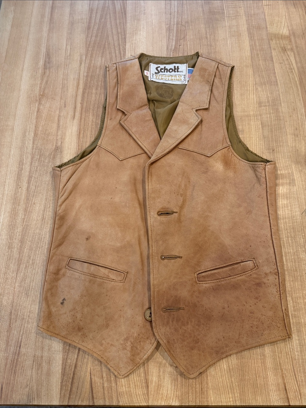 Schott Tan Brown Suede Men's Western Vest